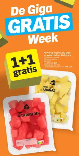 Albert Heijn AH Verse ananas 250 gram en watermeloen 200 gram aanbieding