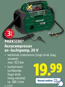 Lidl Parkside accucompressor en -luchtpomp, 20 v aanbieding