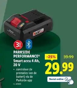 Lidl Parkside performance smart accu 4 ah, 20v aanbieding