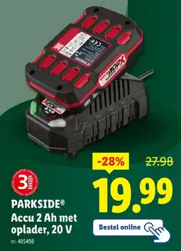 Lidl Parkside accu 2 ah met oplader, 20 v aanbieding