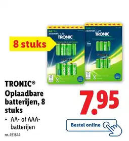 Lidl Tronic oplaadbare batterijen, 8 stuks aanbieding