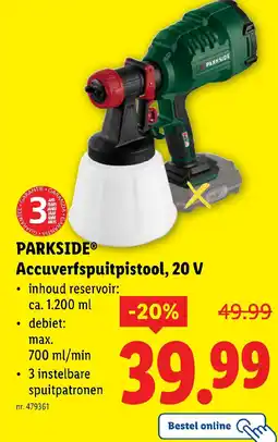 Lidl Parkside accuverfspuitpistool, 20 v aanbieding