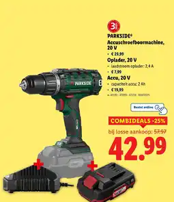 Lidl Parkside Accuschroefboormachine, 20 V + Oplader, 20 V + Accu, 20 V aanbieding