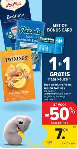 Carrefour Market Thee en infusie Ricola, Yogi en Twinings aanbieding