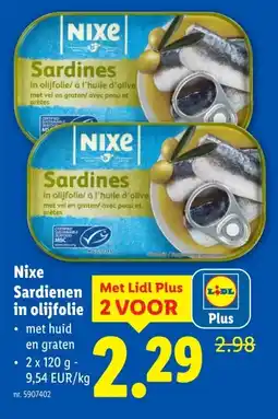 Lidl Nixe Sardienen in olijfolie 2 VOOR aanbieding