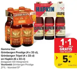 Carrefour Market Gamma bier Grimbergen Prestige ,Grimbergen Tripel en Hapkin aanbieding