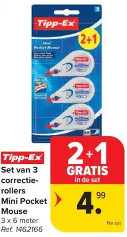 Carrefour Market Tipp-Ex Set van 3 correctie rollers Mini Pocket mouse aanbieding