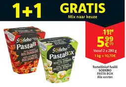 Cora Sodebo tortelliniof fusilli pasta box aanbieding