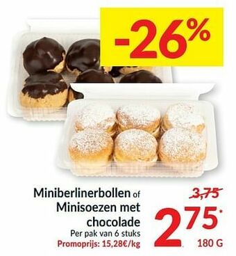 Intermarché Miniberlinerbollen of minisoezen met chocolade aanbieding