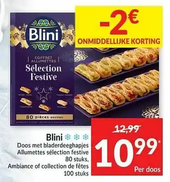 Blini doos met bladerdeeghapjes allumettes sélection festive ambiance of collection de fêtes