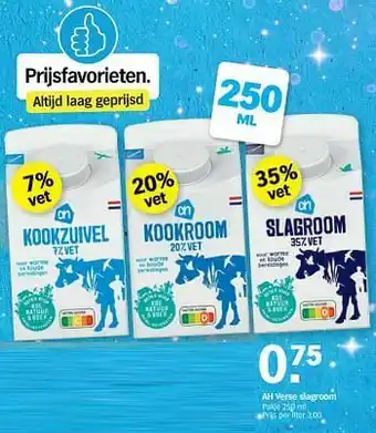 Albert Heijn Ah verse slagroom aanbieding