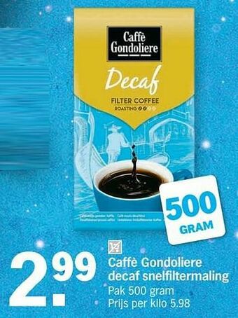 Albert Heijn Caffè gondoliere decaf snelfiltermaling aanbieding