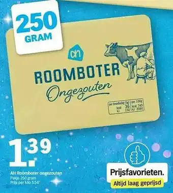 Albert Heijn Ah roomboter ongezouten aanbieding