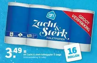 Albert Heijn Ah zacht + sterk toiletpapier 3-laags aanbieding
