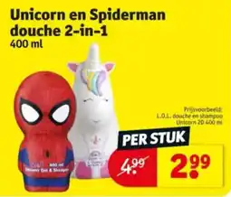 Kruidvat Unicorn en Spiderman douche 2-in-1 aanbieding