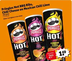 Kruidvat Pringles Hot BBQ Ribs Chili Cheese en Mexican Chili Lime aanbieding