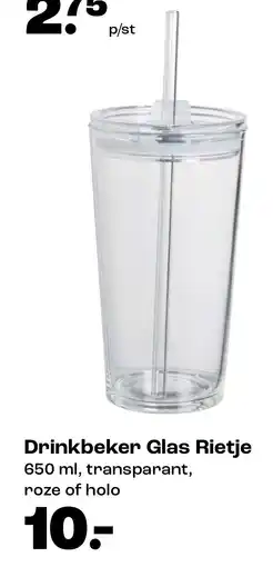 Kwantum Drinkbeker Glas Rietje aanbieding