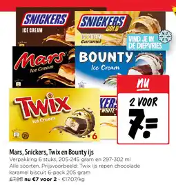 Jumbo Mars, Snickers, Twix en Bounty ijs aanbieding