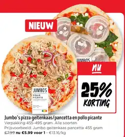 Jumbo Jumbo’s pizza geitenkaas/pancetta en pollo picante aanbieding
