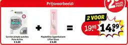 Kruidvat Garnier pimple patches Pure Active + Maybelline lippenbalsem Lifter Glaze aanbieding