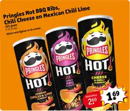 Kruidvat Pringles Hot BBQ Ribs, Chili Cheese en Mexican Chili Lime aanbieding