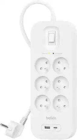 Coolblue Belkin Parafoudre 6 Prises 2 Mètres USB-C Blanc aanbieding