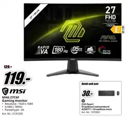MediaMarkt MSI MAG 27C6F Gaming monitor aanbieding