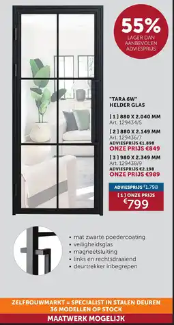Zelfbouwmarkt "Tara 6W" helder glas aanbieding