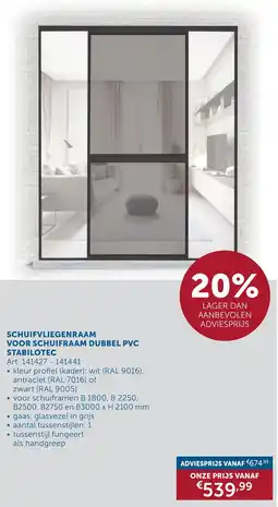 Zelfbouwmarkt Schuifvliegenraam voor schuifraam dubbel pvc stabilotec aanbieding