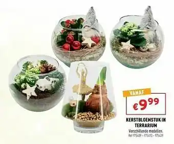 Kerstbloemstuk in terrarium