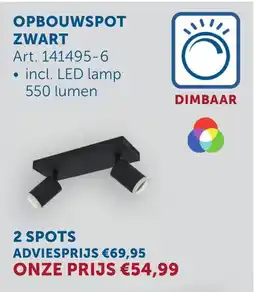 Zelfbouwmarkt Opbouwspot zwart 2 spots aanbieding