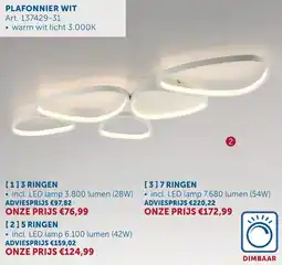 Zelfbouwmarkt Plafonnier wit 5 ringen aanbieding
