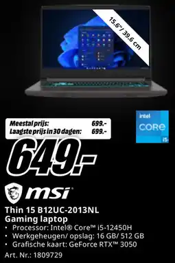 MediaMarkt Thin 15 B12UC-2013NL Gaming laptop aanbieding