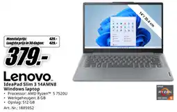 MediaMarkt Lenovo IdeaPad Slim 3 14AMN8 Windows laptop aanbieding