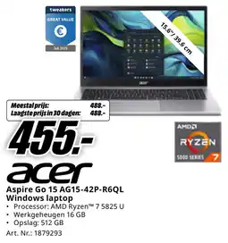 MediaMarkt Acer Aspire Go 15 AG15-42P-R6QL Windows laptop aanbieding