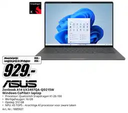 MediaMarkt Asus Zenbook A14 UX3407QA-QD215W Windows CoPilot+ laptop aanbieding