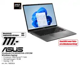 MediaMarkt Asus Vivobook S14 M3407HA-LY013W Windows laptop aanbieding