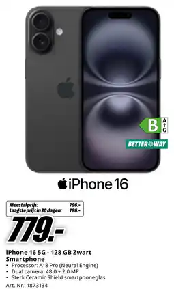 MediaMarkt iPhone 16 5G - 128 GB Zwart Smartphone aanbieding