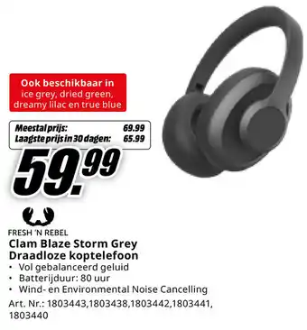 MediaMarkt Fresh 'n rebel Clam Blaze Storm Grey Draadloze koptelefoon aanbieding