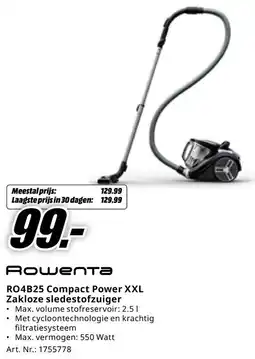 MediaMarkt Rоwenta RO4B25 Compact Power XXL Zakloze sledestofzuiger aanbieding