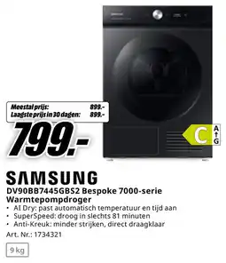 MediaMarkt Samsung DV90BB7445GBS2 Bespoke 7000-serie Warmtepompdroger aanbieding