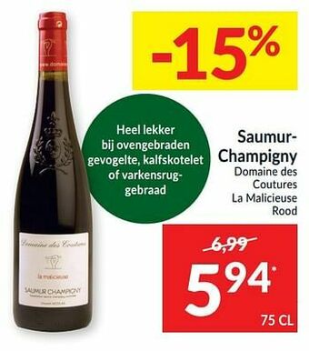 Intermarché Saumurchampigny domaine des coutures la malicieuse rood aanbieding