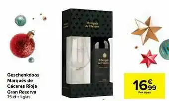 Carrefour Market Geschenkdoos marqués de cáceres rioja gran reserva aanbieding