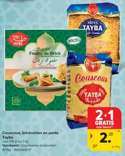 Carrefour Couscous, brickvellen en pasta Tayba aanbieding
