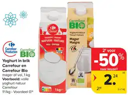 Carrefour Yoghurt in brik Carrefour en Carrefour Bio aanbieding