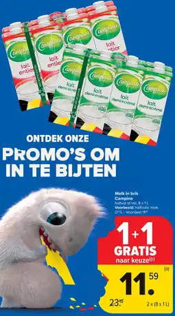 Carrefour Melk in brik Campina aanbieding