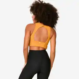 Decathlon Cropped sporttop gemiddelde ondersteuning bruin aanbieding