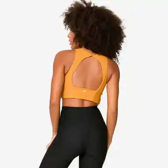 Decathlon Cropped sporttop gemiddelde ondersteuning bruin aanbieding