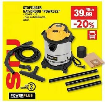 Hubo Powerplus stofzuiger nat-droog powx322 aanbieding