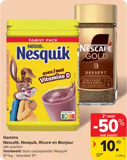 Carrefour Gamma Nescafé, Nesquik, Ricoré en Bonjour aanbieding